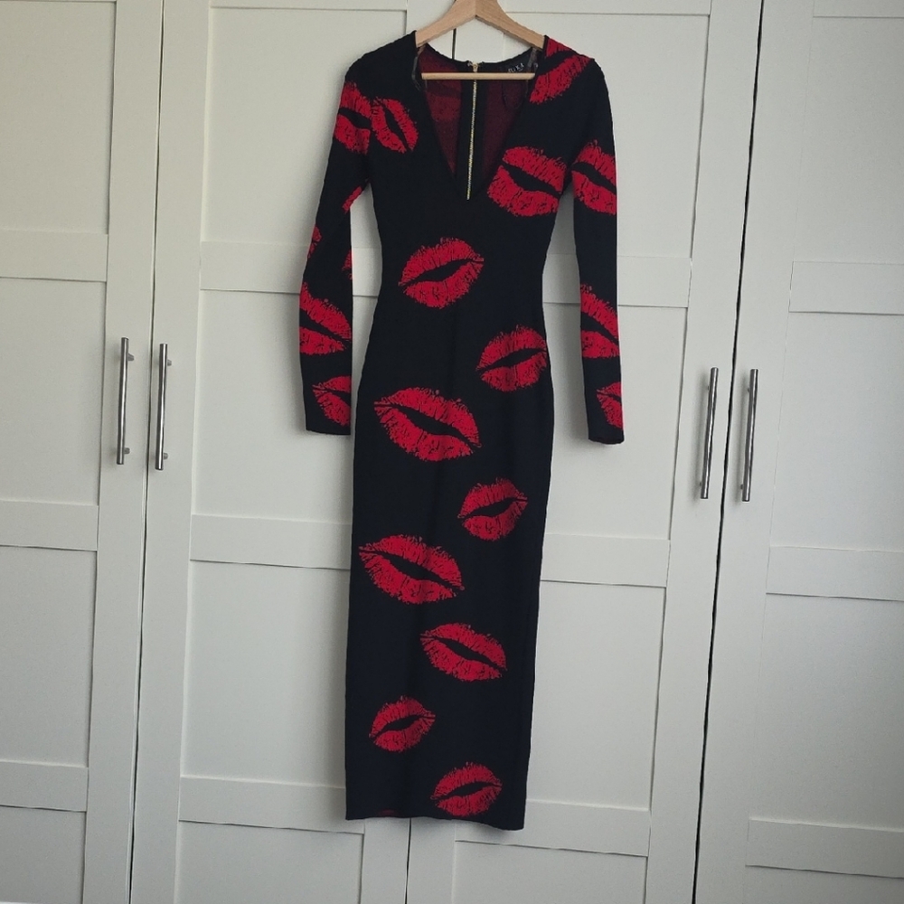 AKIRA Black Dress with Red Lip Prints - Picture 2 of 6